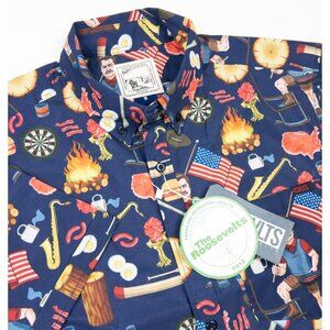 RSVLTS Parks and Recreation Shirt Men's Medium Blue Ron Swanson Pawnee Button